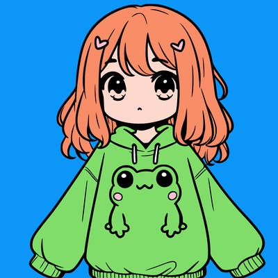 girl wearing frogging sweatshirt