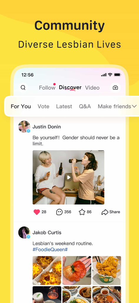 LesPark - Lesbian Community - Captura de pantalla del feed de la comunidad LesPark con publicaciones sociales y vidas lesbianas diversas