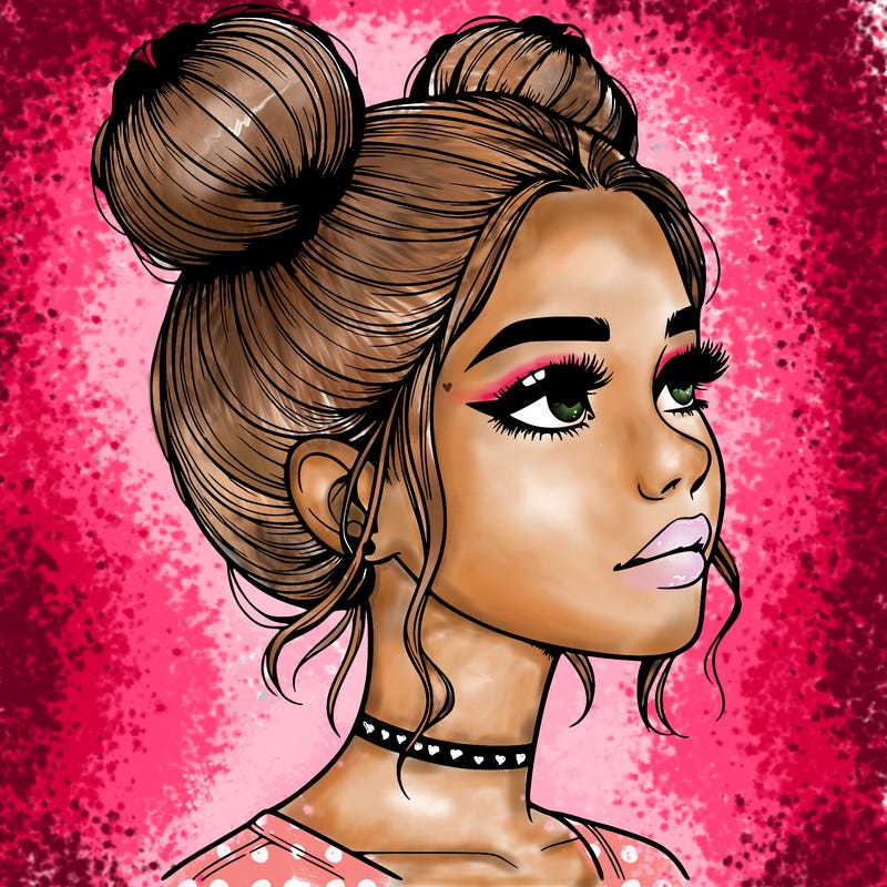 realistic girl with buns on the top of her head