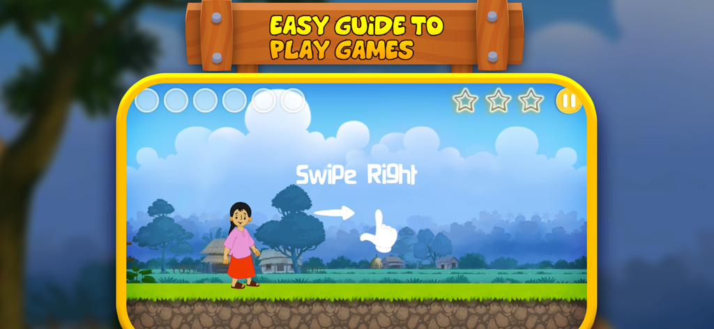 Meena Game tutorial screen with swipe right instruction for player movement