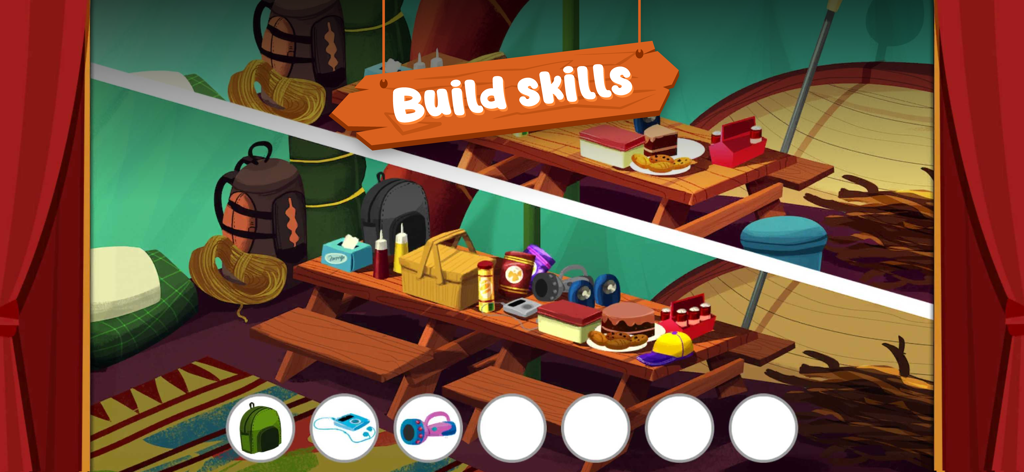 A spot the difference puzzle game featuring a picnic scene in the Zac and Zoey Interactive Stories app.