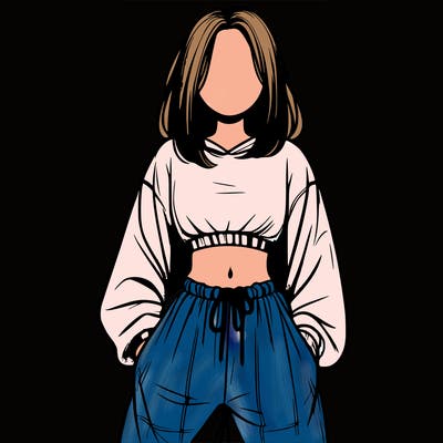 realistic girl faceless with baggy pants and a crop top