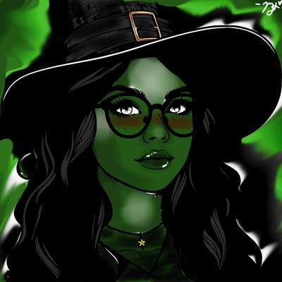 a witch with glasses realistic