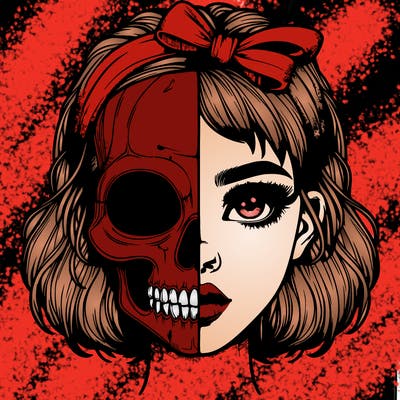 realistic girl with half skull mask