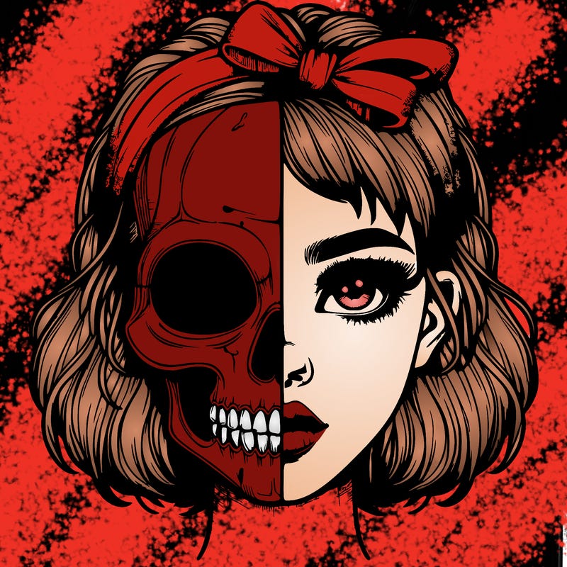 realistic girl with half skull mask