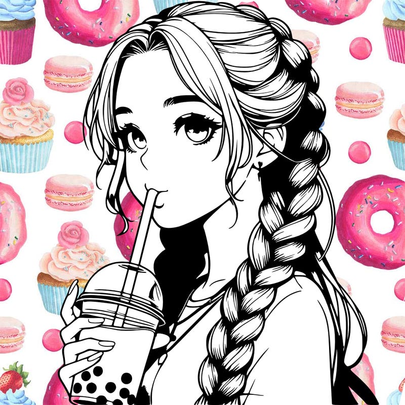 realistic girl with braided hair drinking boba