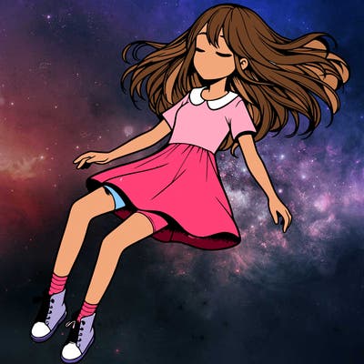 realistic girl floating