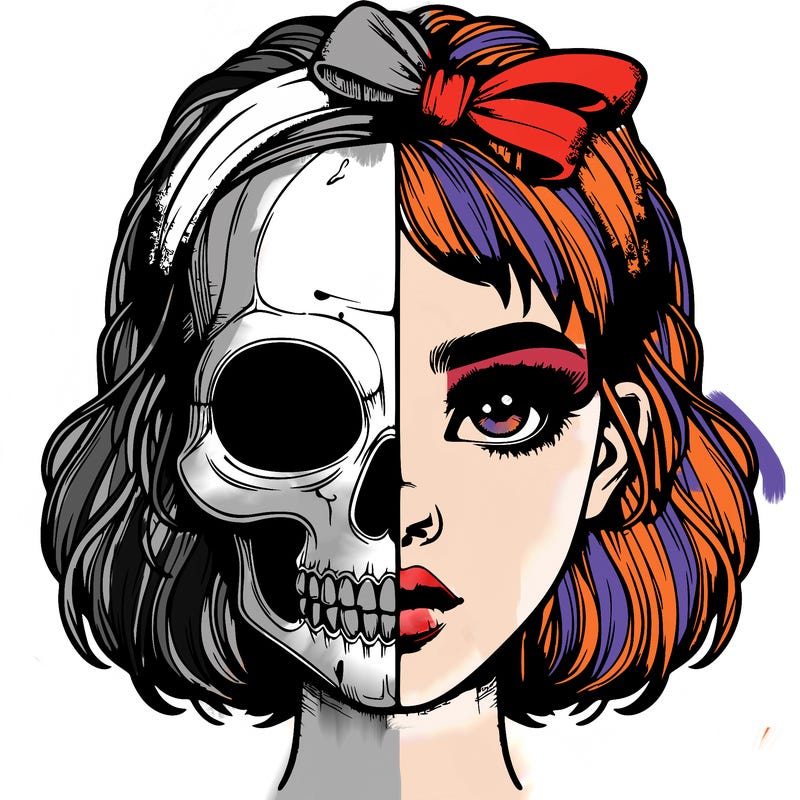 realistic girl with half skull mask