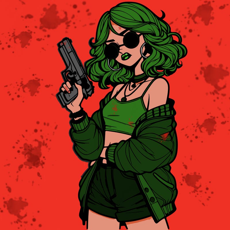 stylish teenage girl with gun