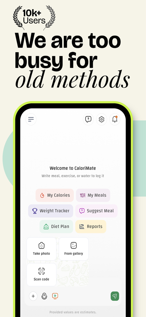CaloriMate: AI Calorie Guide - CaloriMate app dashboard with AI meal analysis and tracking features
