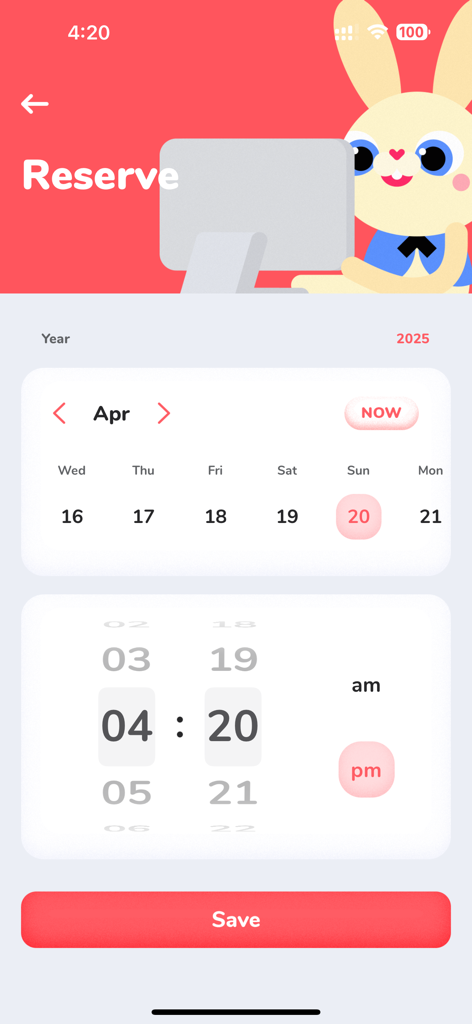 Call Easter Bunny - Interface for scheduling a personalized call with the Easter Bunny using a calendar and time picker.