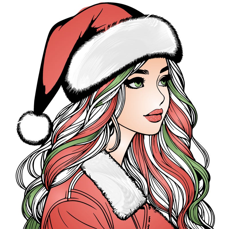 realistic girl in santa hat