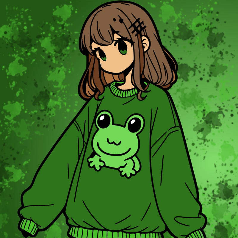 girl wearing frogging sweatshirt