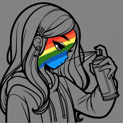 a realistic girl spray painting