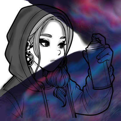 a realistic girl, spray painting