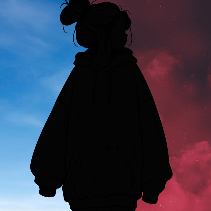 realistic girl with a oversized sweatshirt on and a bun