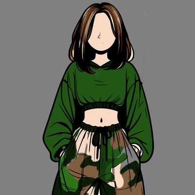 realistic girl faceless with baggy pants and a crop top