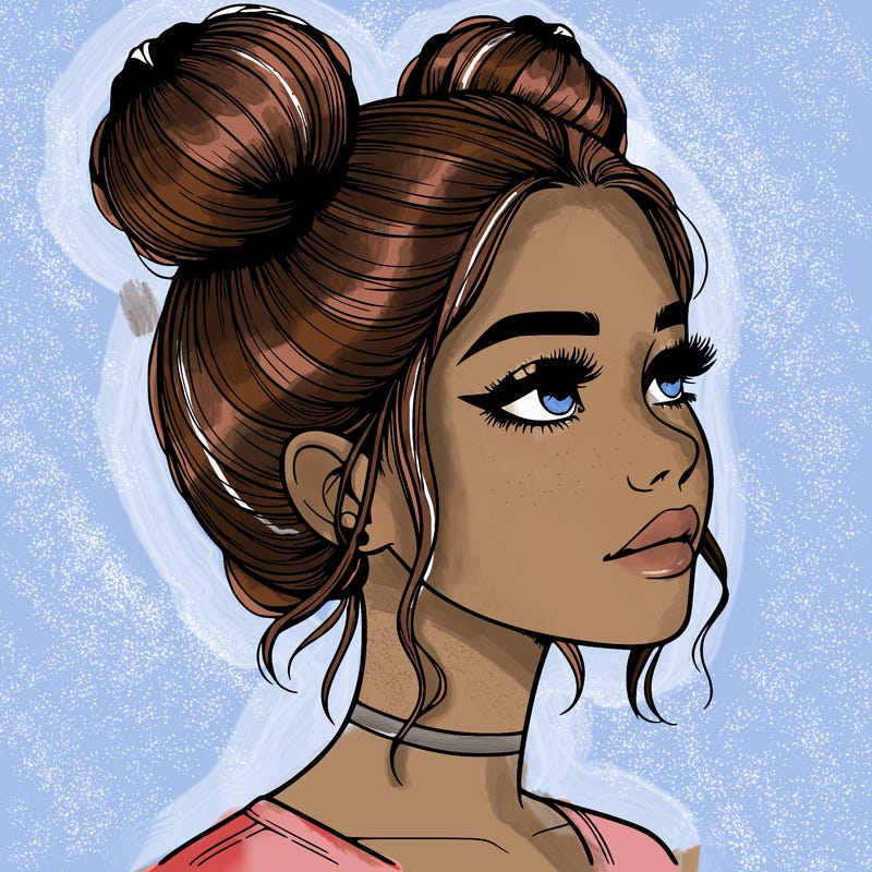 realistic girl with buns on the top of her head