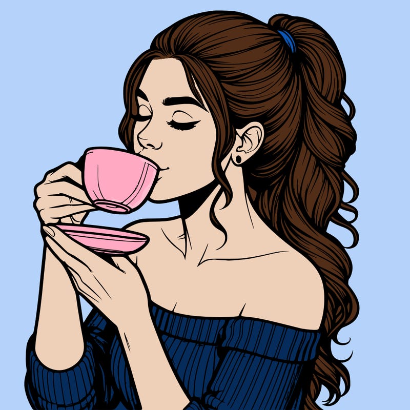 realistic woman drinking tea