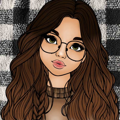 girl with long hair and freckles and glasses realistic