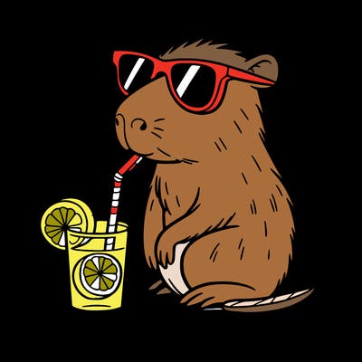 capybara drinking lemonade with sunglasses