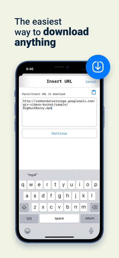 D Manager IDM - D Manager IDM app interface showing the Insert URL screen to download a file