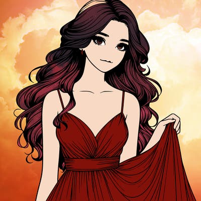 realistic girl in flowy silky prom dress