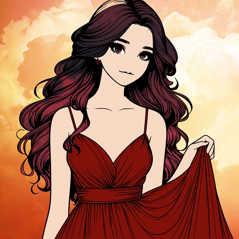 realistic girl in flowy silky prom dress