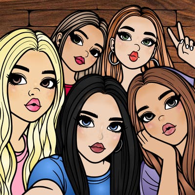 group of teen girls friends y2k up close in a selfie