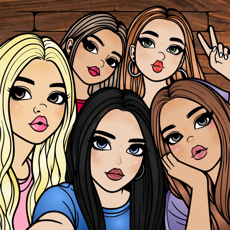 group of teen girls friends y2k up close in a selfie