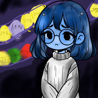 sad girl with glasses in a sweater