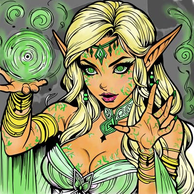 realistic scary beautiful elf sorceress casting spell