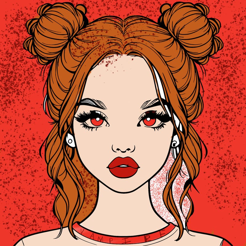realistic girl with two buns in hair and lips