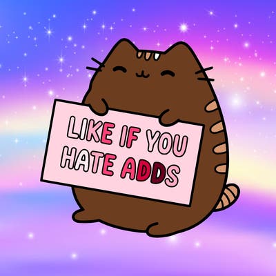 a kawii pusheen cat holding a sign that says like if you hate adds