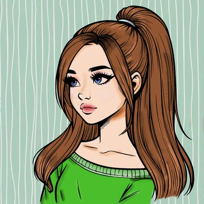 realistic girl with a high ponytail