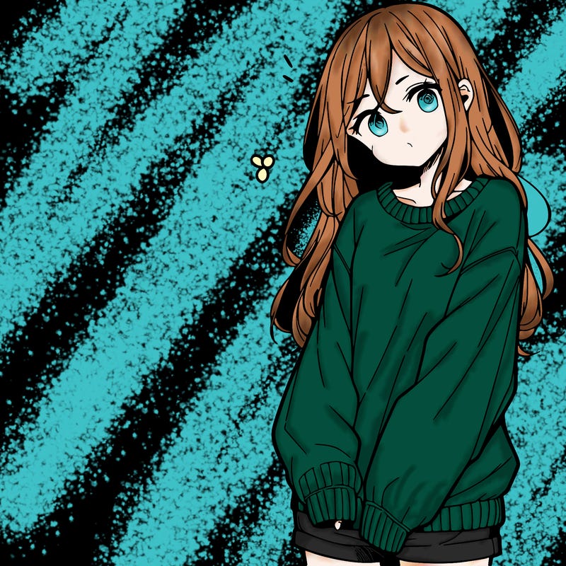 manga teen girl  in a sweater and baggy pants