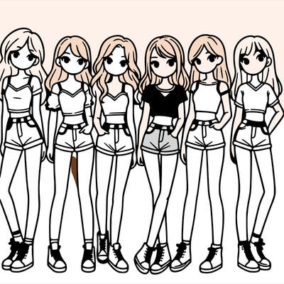 a group of girls wearing crop tops and shorts