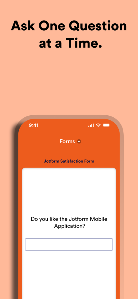 Mobile interface of a Jotform survey displaying one question at a time for a streamlined user experience.