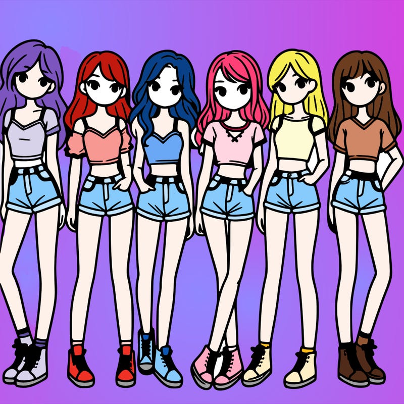 a group of girls wearing crop tops and shorts