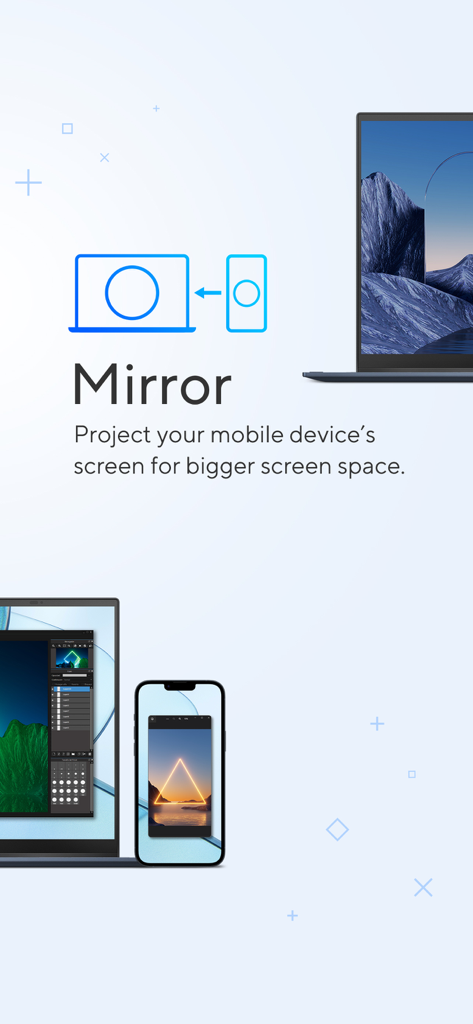 Fonctionnalité de mise en miroir d'écran GlideX projetant l'écran d'un smartphone sur un ordinateur portable