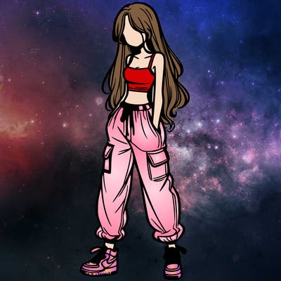 girl in baggy pants crop top and long hair