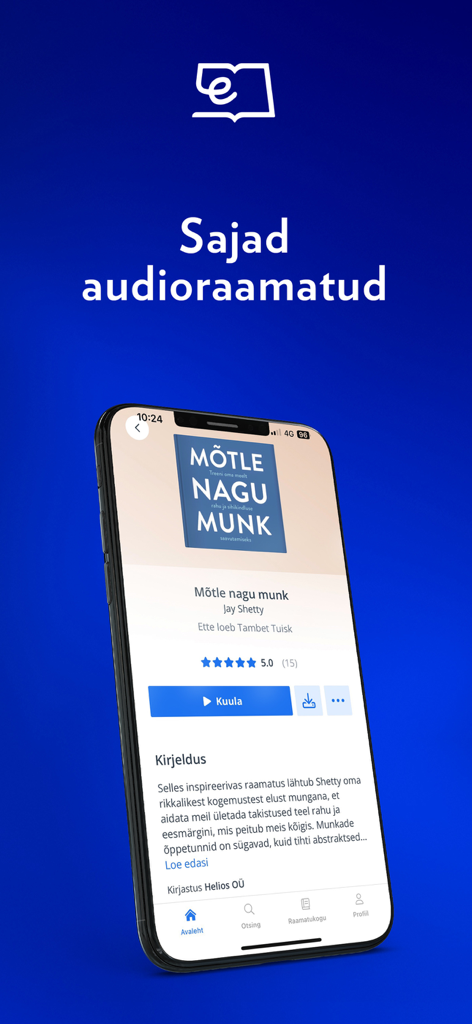 Elisa Raamat - Smartphone screen showing the Elisa Raamat app interface featuring Estonian audiobooks.