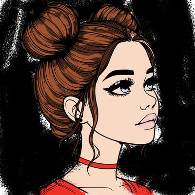 realistic girl with buns on the top of her head