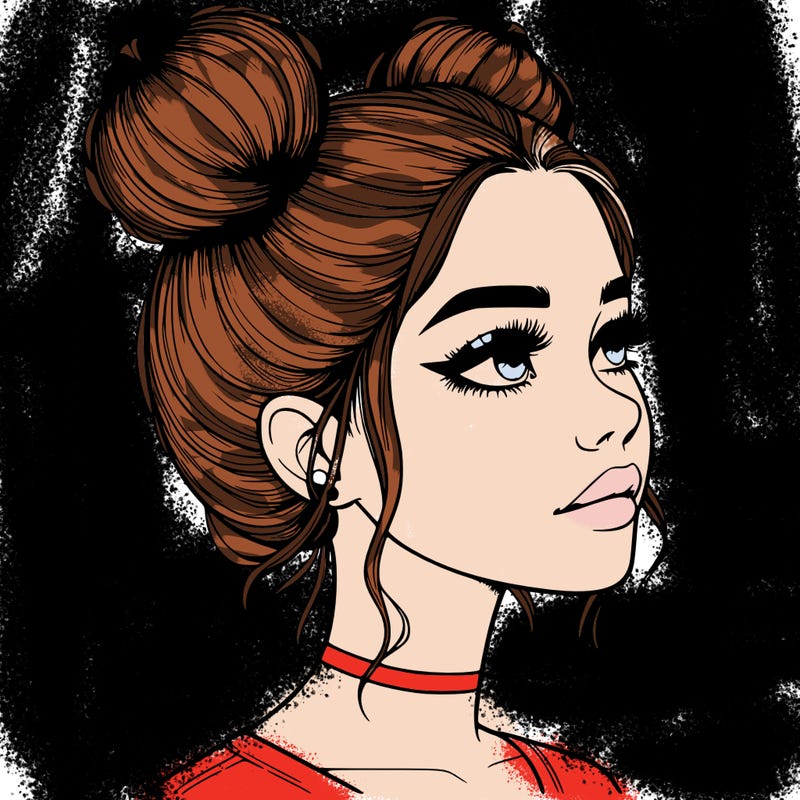 realistic girl with buns on the top of her head