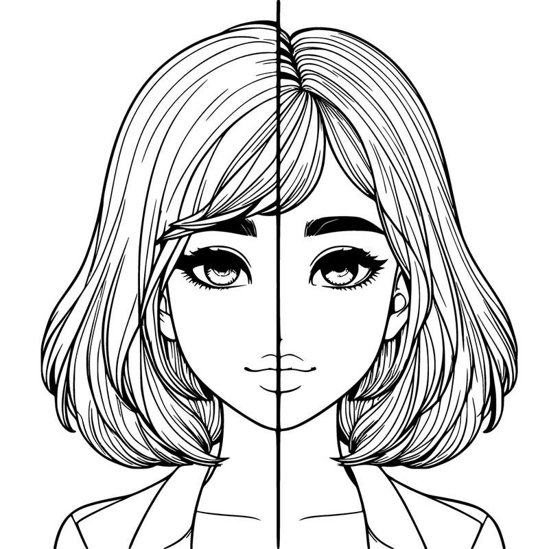 realistic girl split drawing