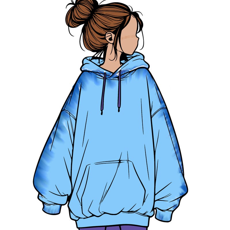 realistic girl with a oversized sweatshirt on and a bun