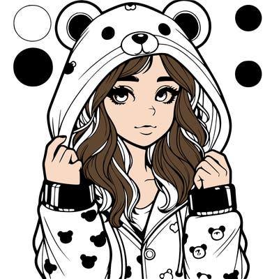 realistic girl in a animal pjs hoodie