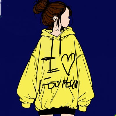 realistic girl with a oversized sweatshirt on and a bun