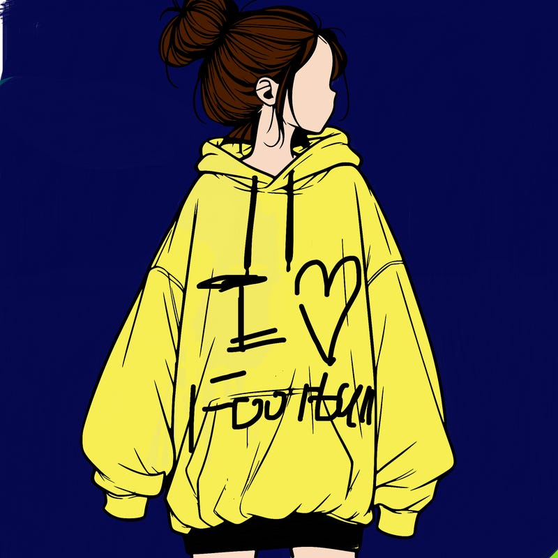 realistic girl with a oversized sweatshirt on and a bun