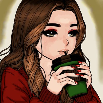 realistic girl drinking coffee